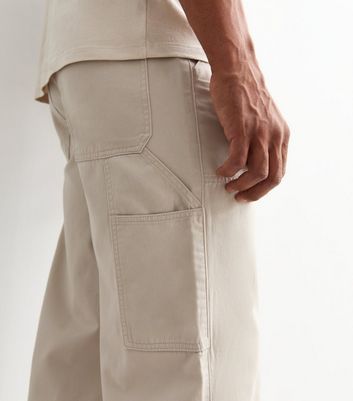 Men's Stone Relaxed Cotton Carpenter Trousers New Look