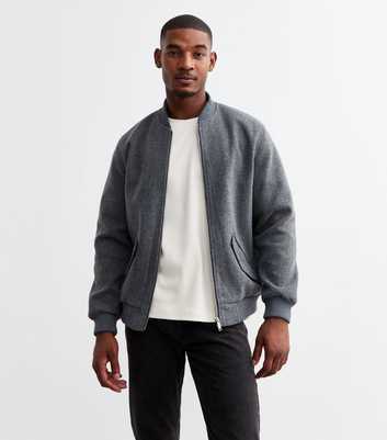 Grey Regular Brushed Bomber Jacket 