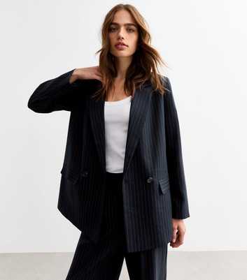 Navy Oversized Pinstriped Twill Blazer