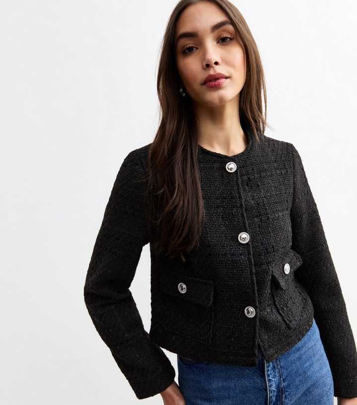 Black Bouclé Crop Jacket