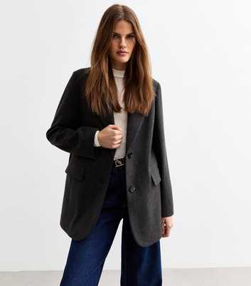 Black Textured Single Breasted Oversized Blazer