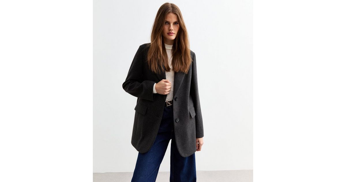 Black Textured Single Breasted Oversized Blazer New Look