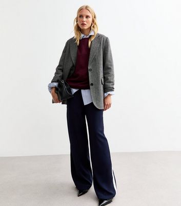 ★CRANK★HERRINGBONE OVERSIZED BLAZER_NAVY★正規品/直送料込 Access Fashion | Herringbone cropped blazer with buttons
