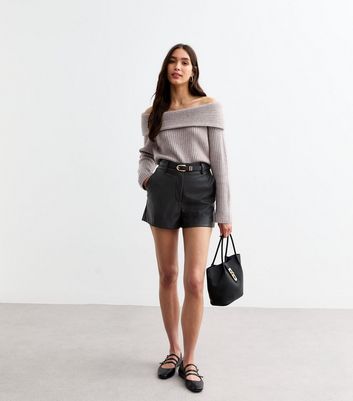 Black Leather Look Tailored Shorts New Look