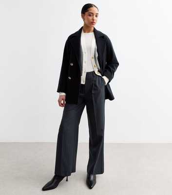 Navy Pinstripe Twill Wide Leg Trousers