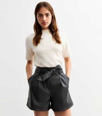 Black Tie Waist Faux Leather Shorts