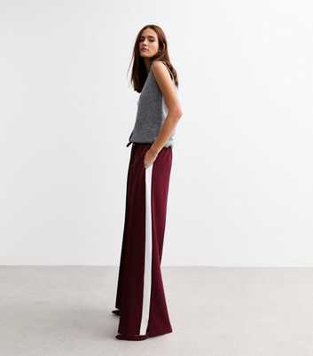 Burgundy Stripe Trimmed Tailored Wide Leg Joggers