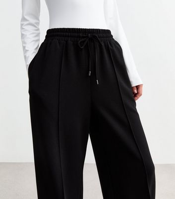 Black drawstring jersey wide leg jogger on sale