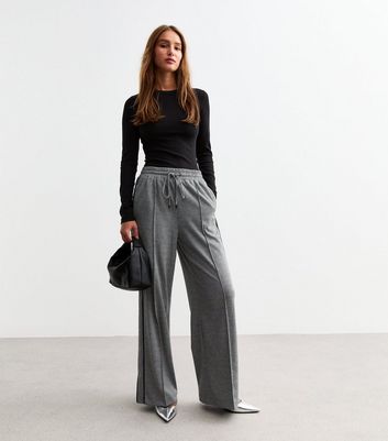 Grey Check Jersey Wide Leg Joggers New Look