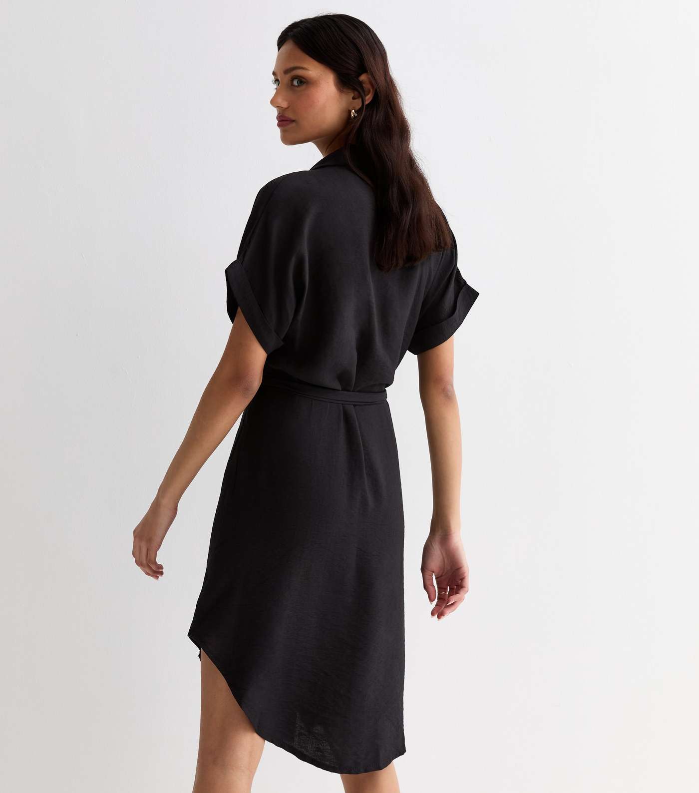 Gini London Black Belted Midi Shirt Dress Image 4