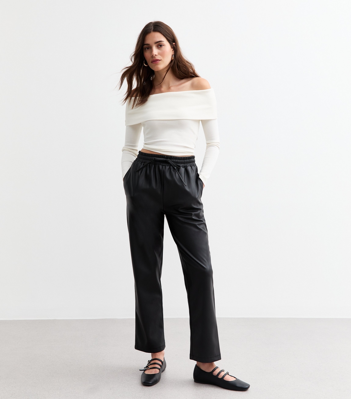 Women's Black Leather-Look Tailored Joggers New Look