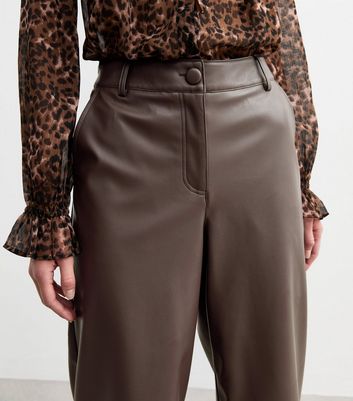 Brown Leather Look Wide Leg Culotte Trousers New Look