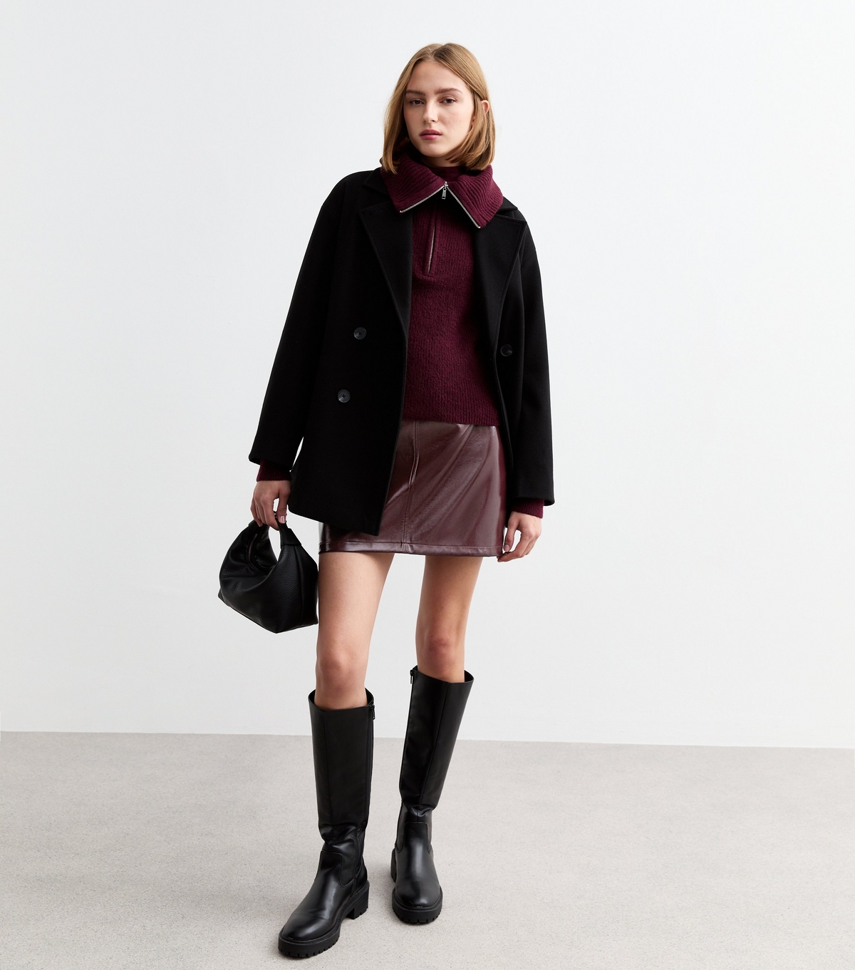 Women's Burgundy Patent Faux Leather Mini Skirt New Look