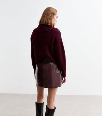 Burgundy Patent Faux Leather Mini Skirt New Look