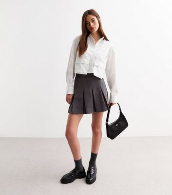 Grey Box Pleat Micro Mini Skirt New Look