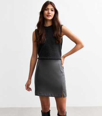 Grey Faux Leather Mini Skirt