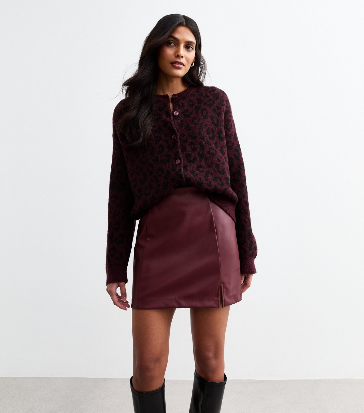 Women's Burgundy Faux Leather Mini Skirt New Look