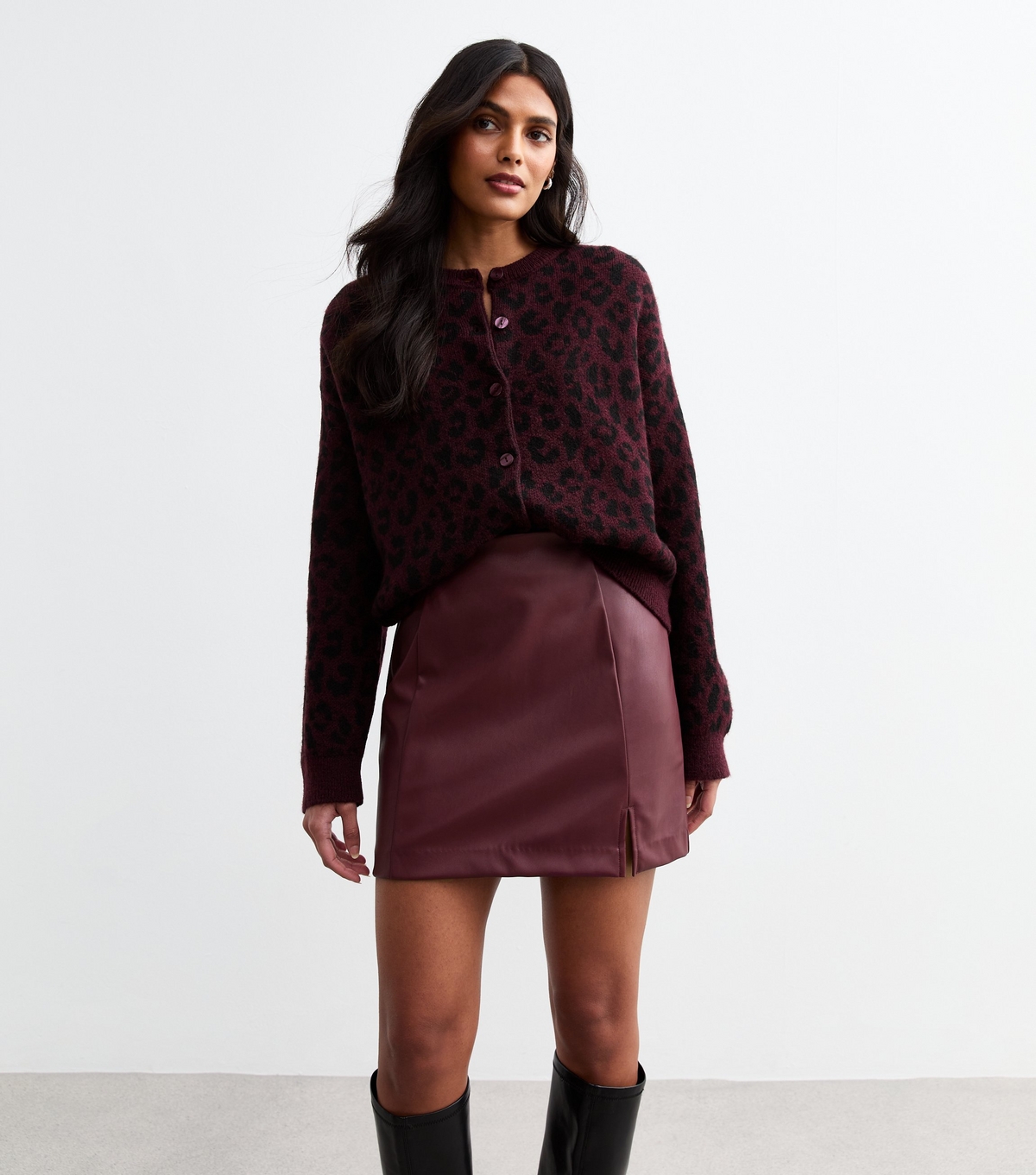 Women's Burgundy Faux Leather Mini Skirt New Look