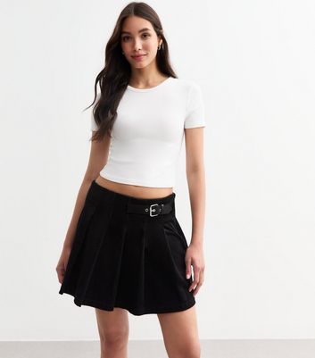 Black Corduroy Belted Pleated Micro Mini Skirt New Look