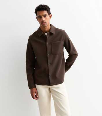 Dark Brown Regular Brushed Patch Pocket Overshirt