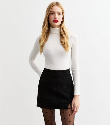 Black Slit Hem Bouclè Mini Skirt | New Look