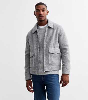 Grey Regular Bouclé Zip Up Jacket