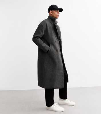 Black Regular Double Breasted Herringbone Coat