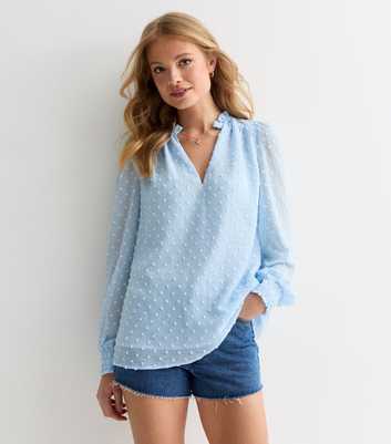Gini London Pale Blue Embroidered Long Sleeve Blouse