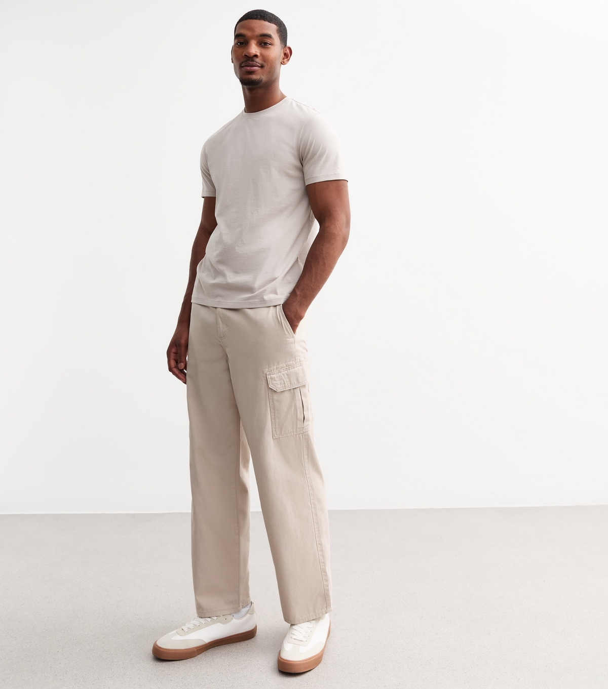 Men's Stone Relaxed Cotton Cargo Trousers New Look