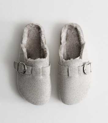 Grey Felt Faux Fur Lined Mules