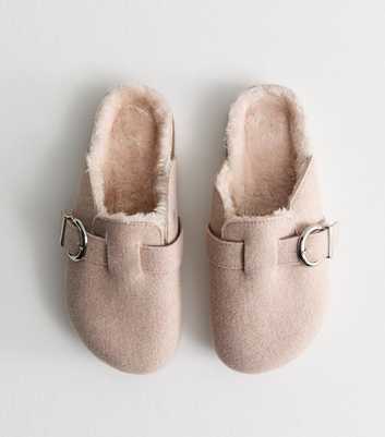 Pink Felt Faux Fur Lined Mules