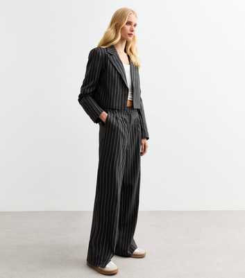 Grey Pinstripe Wide Leg Trousers