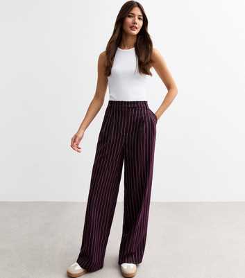 Burgundy Pinstripe Wide Leg Trousers