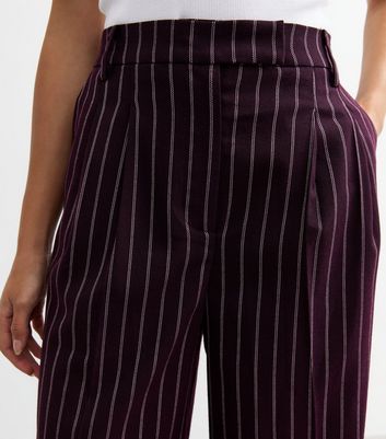 Burgundy Pinstripe Wide Leg Trousers New Look