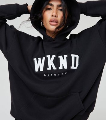 WKNDGIRL Black Logo Oversized Hoodie New Look