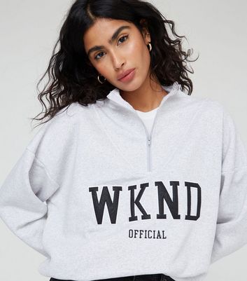 WKNDGIRL Grey Logo Half Zip Sweatshirt New Look