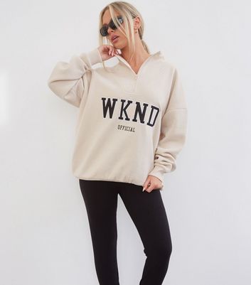 WKNDGIRL Stone Logo Half Zip Sweatshirt New Look