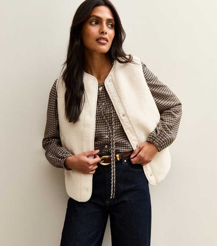 Cream Borg Sleeveless Gilet Jacket 