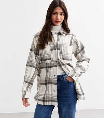 Light Grey Check Oversized Shacket