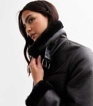 Black Faux Shearling Aviator Jacket