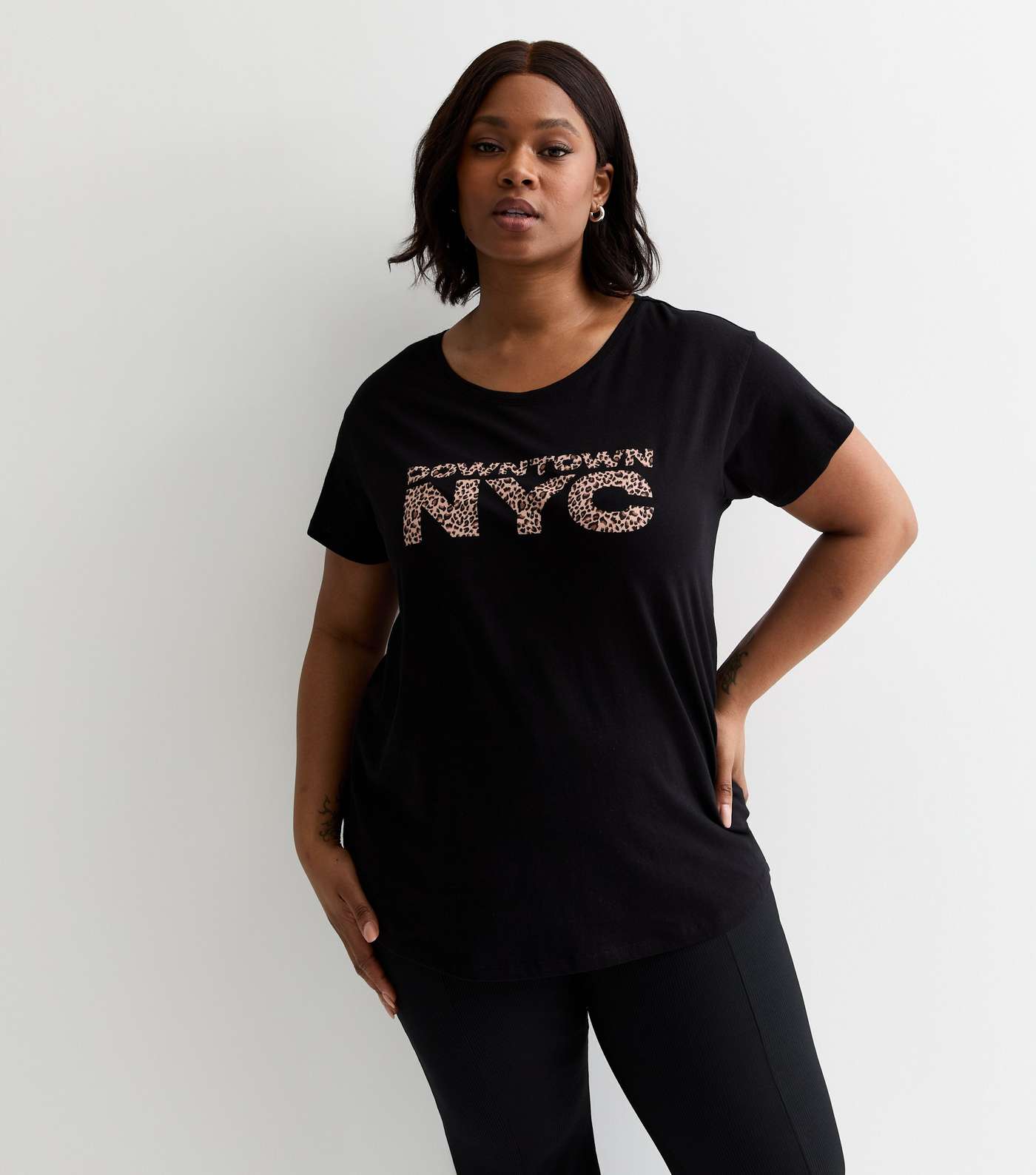 Curves Black NYC Leopard Print Cotton T-Shirt  Image 2