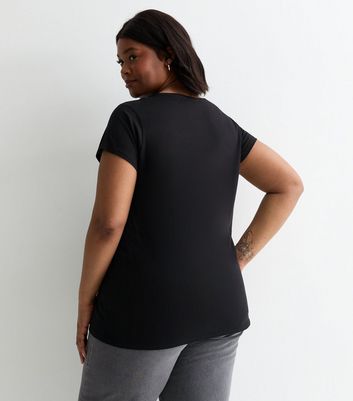 Curves Black Heart Animal Print Cotton T-Shirt New Look