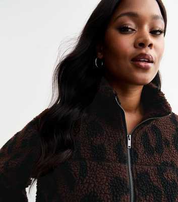 Curves Brown Animal Print Fleece Jacket