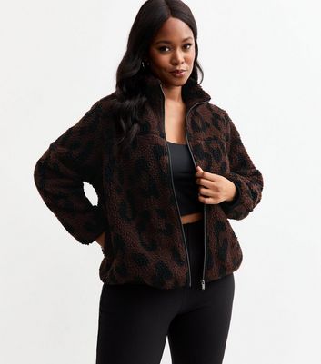 Curves Brown Animal Print Fleece Jacket New Look