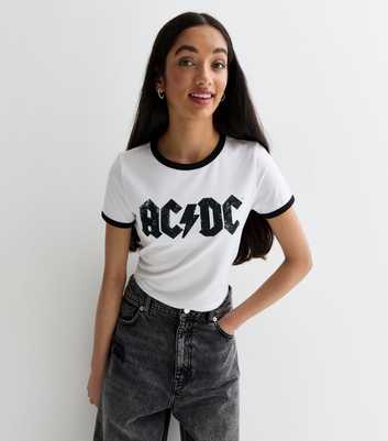 Girls White ACDC Logo Ringer T-Shirt