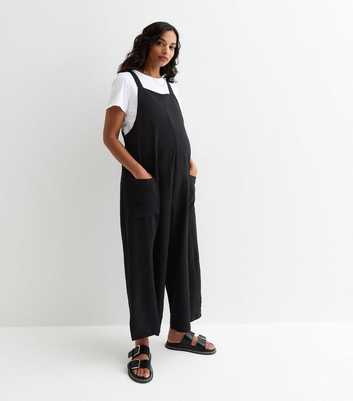 Maternity Black Dungaree Jumpsuit 