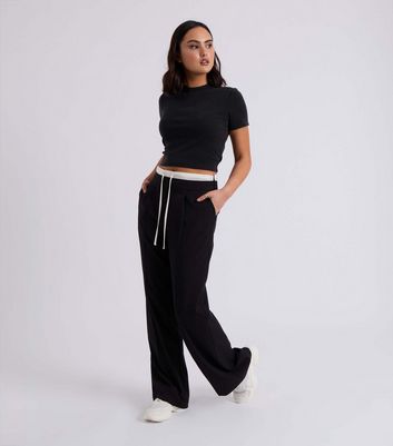 Urban Bliss Black Drawstring Wide Leg Trousers New Look