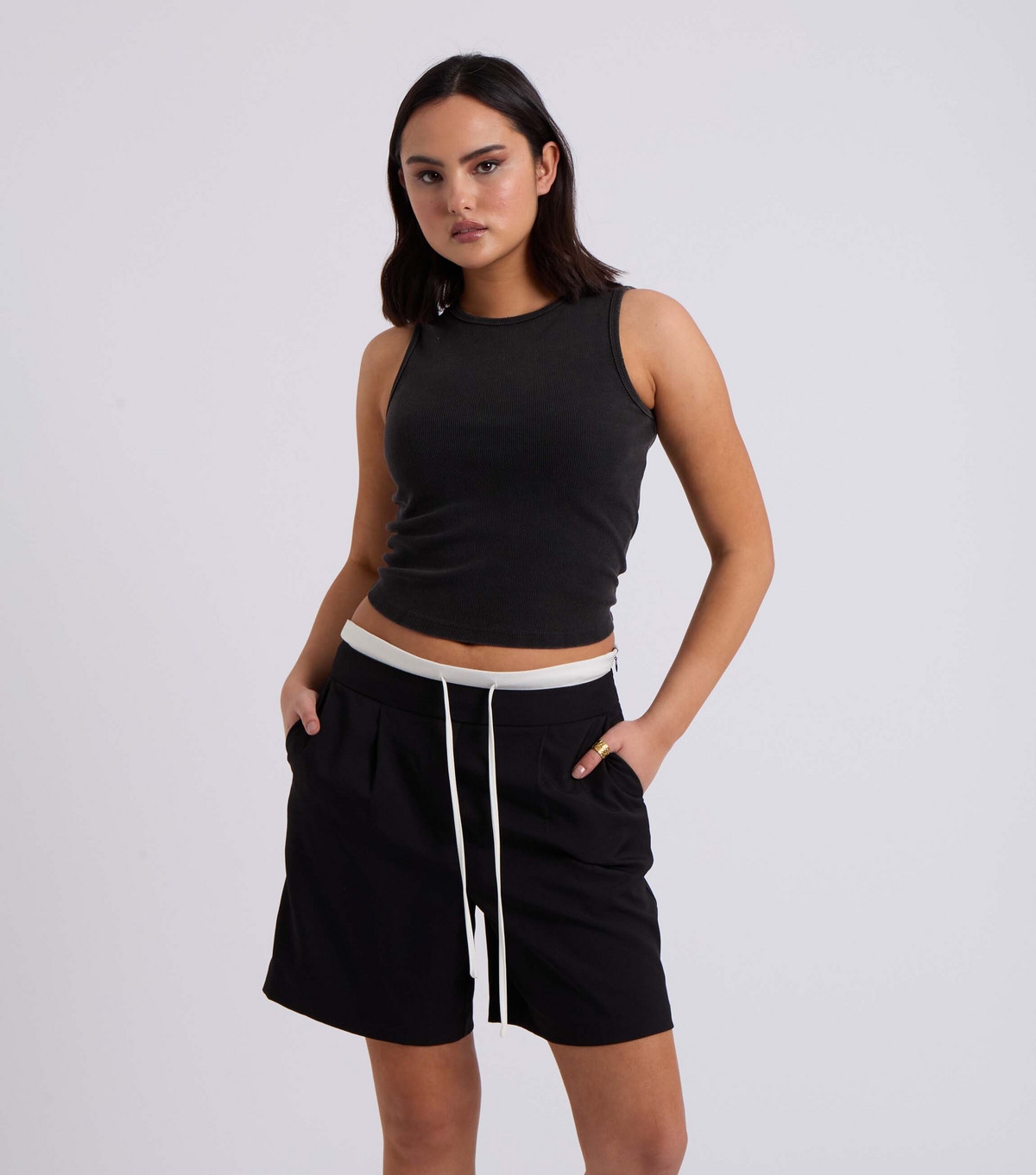 Women's Black Double Waist Bermuda Shorts Urban Bliss New Look