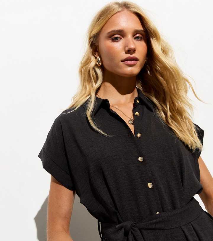 Black Button Through Belted Midi Shirt Dress | New Look