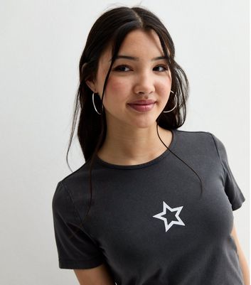 Girls Grey Distressed Star T Shirt New Look